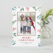 Weihnachtsgrün im Aquarell Rahmen Foto Feiertagskarte (Stehend Vorderseite)