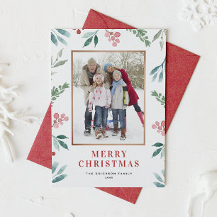 Weihnachtsgrün im Aquarell Rahmen Foto Feiertagskarte