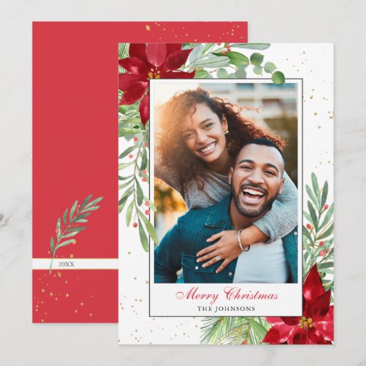 Weihnachtsgrün im Wasser + Gold Feiertagskarte (Vorne/Hinten)