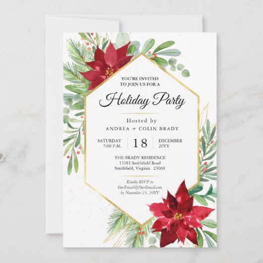 Weihnachtsgrün im Wasser + Goldene Feier Einladung (Vorderseite)