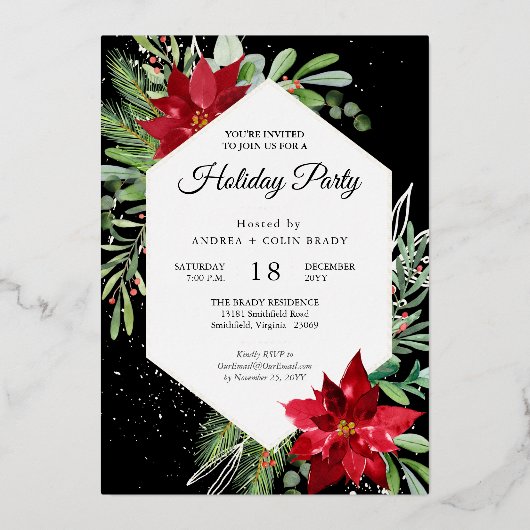 Weihnachtsgrün im Wasser + Goldene Feier Folieneinladung (Vorderseite)