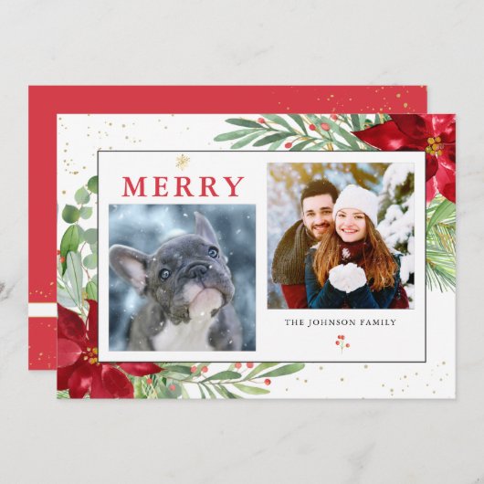 Weihnachtsgrün im Wasser + Goldene Weihnachtskarte Feiertagskarte (Vorne/Hinten)