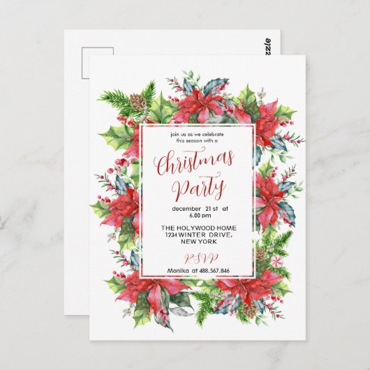 Weihnachtsgrün im Wasser mit Poinsettia Postkarte (Vorne/Hinten)