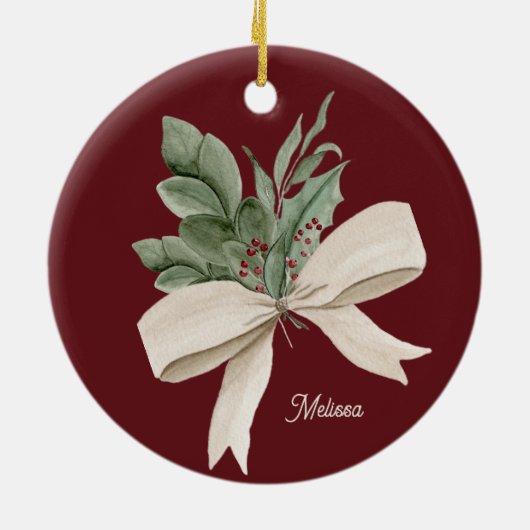 Weihnachtsgrün im Wasser Personalisiert Keramik Ornament (Hinten)