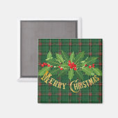 Weihnachtsgrün Kariert mit Kranz Magnet (Vorderseite/Rückseite)