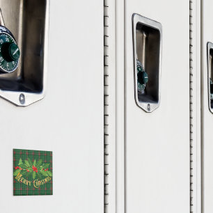 Weihnachtsgrün Kariert mit Kranz Magnet