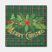 Weihnachtsgrün Kariert mit Kranz Magnet (Vorne)