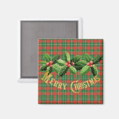 Weihnachtsgrün Kariert mit Kränz Magnet (Vorderseite/Rückseite)