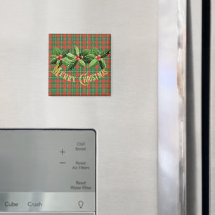 Weihnachtsgrün Kariert mit Kränz Magnet