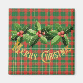 Weihnachtsgrün Kariert mit Kränz Magnet (Vorne)