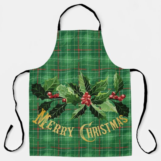 Weihnachtsgrün Kariert mit Kranz Schürze (Vorderseite)