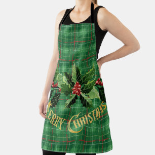Weihnachtsgrün Kariert mit Kranz Schürze