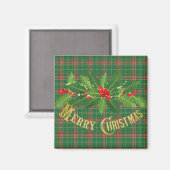 Weihnachtsgrün Kariert mit Kraut Magnet (Vorderseite/Rückseite)