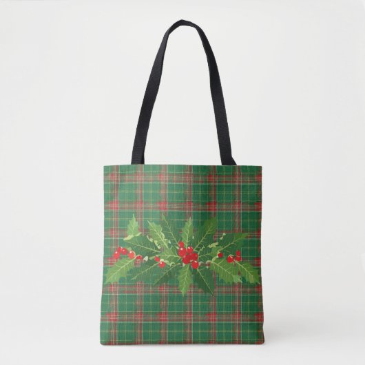 Weihnachtsgrün Kariert mit Kraut Tasche (Vorderseite)