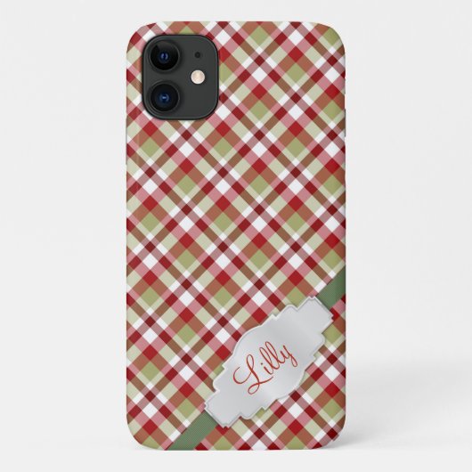 Weihnachtsgrün Kariert mit Monogramm Case-Mate iPhone Hülle (Rückseite)