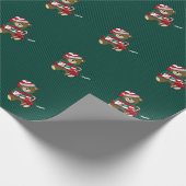 Weihnachtsgrün Kariert Teddy Bär Personalisiert Geschenkpapier (Ecke)