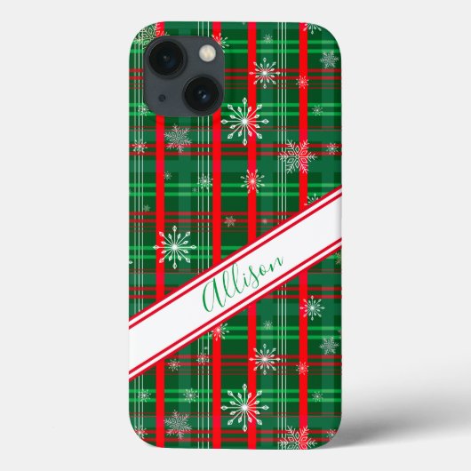 Weihnachtsgrün Karierter Personalisierter Skriptna Case-Mate iPhone Hülle (Rückseite)