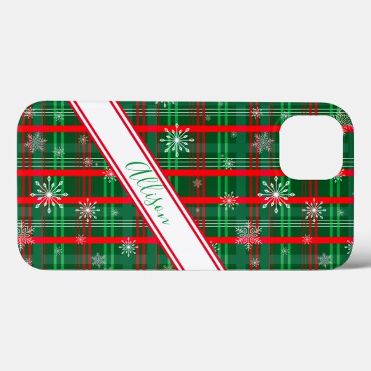 Weihnachtsgrün Karierter Personalisierter Skriptna Case-Mate iPhone Hülle (Rückseite (Horizontal))