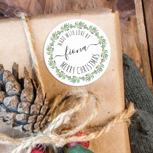 Weihnachtsgrün Kranz mit Liebe Ihr Name Runder Aufkleber