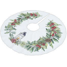 Weihnachtsgrün mit Lattern auf Weiß Polyester Weihnachtsbaumdecke