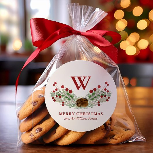 Weihnachtsgrün Mit Monogramm Urlaub Runder Aufkleber