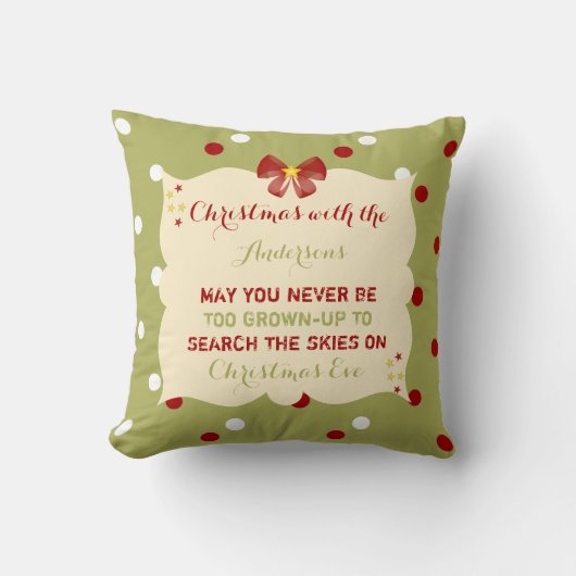 Weihnachtsgrün mit Polka-Dosen-Familie Kissen (Vorderseite)