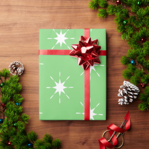 Weihnachtsgrün mit weißen Sternen Geschenkpapier