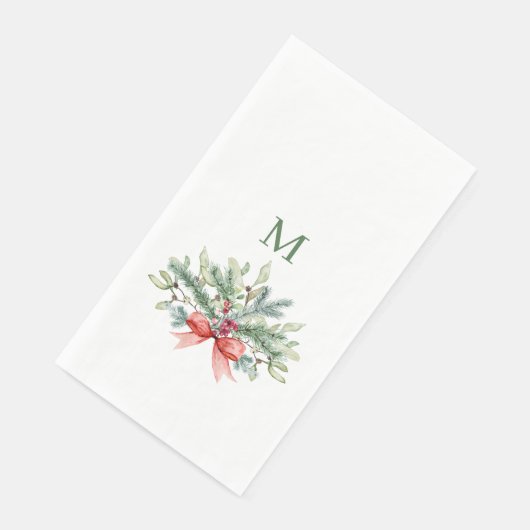 Weihnachtsgrün Monogramm Serviette (Ecke)