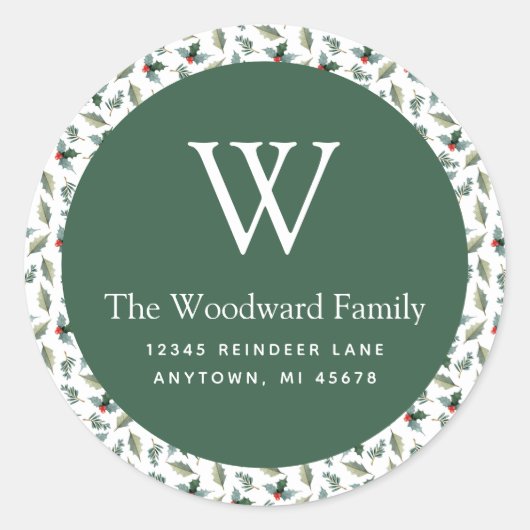 Weihnachtsgrün-Muster-Adresse Runder Aufkleber (Vorderseite)