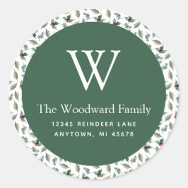 Weihnachtsgrün-Muster-Adresse Runder Aufkleber