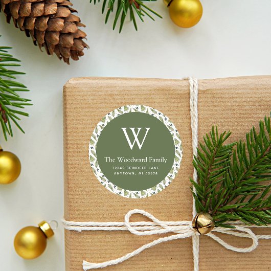 Weihnachtsgrün-Muster-Adresse Runder Aufkleber