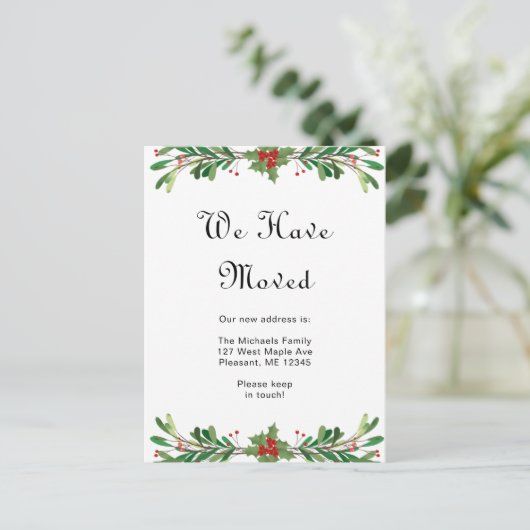 Weihnachtsgrün New Address Holiday Move Postkarte (Stehend Vorderseite)