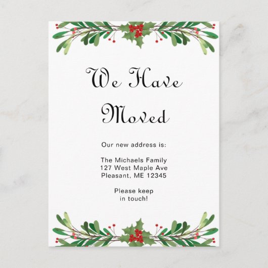 Weihnachtsgrün New Address Holiday Move Postkarte (Vorderseite)