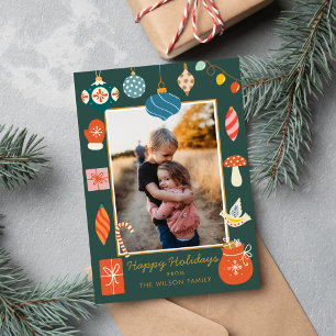 Weihnachtsgrün-Ornament Niedliche Familienfoto Feiertagskarte
