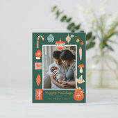 Weihnachtsgrün Ornament Niedliches Foto Feiertagspostkarte (Stehend Vorderseite)