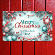 Weihnachtsgrün Ornamente Rote Ribbons