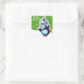 Weihnachtsgrün Quadrat Aufkleber Pinguin Skaten. (Tasche)