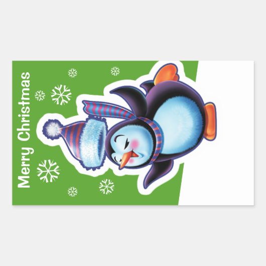 Weihnachtsgrün Rechteck Aufkleber Pinguin Skater. (Vorderseite)
