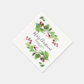 Weihnachtsgrün Red Berries Paper Napkin Serviette (Ecke)