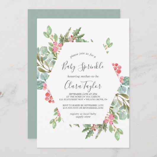 Weihnachtsgrün & Red Berry Baby Sprinkle Einladung (Vorne/Hinten)