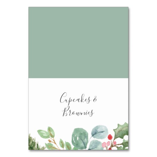 Weihnachtsgrün & Red Berry Buffet Food Labels Tischnummer (Vorderseite)