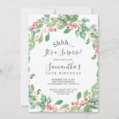 Weihnachtsgrün & Red Berry Überraschung Party Einladung (Vorderseite)