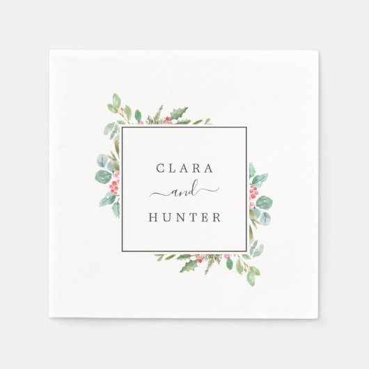 Weihnachtsgrün & Red Berry Wedding Serviette (Vorderseite)