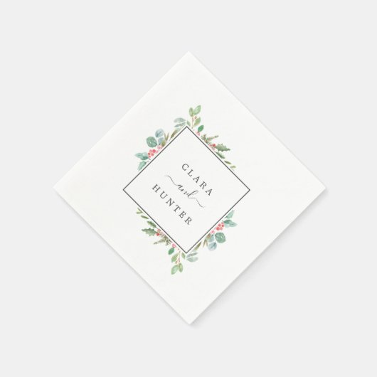 Weihnachtsgrün & Red Berry Wedding Serviette (Ecke)