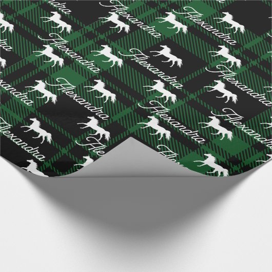 Weihnachtsgrün Reitpferd Personalisiert Geschenkpapier (Ecke)