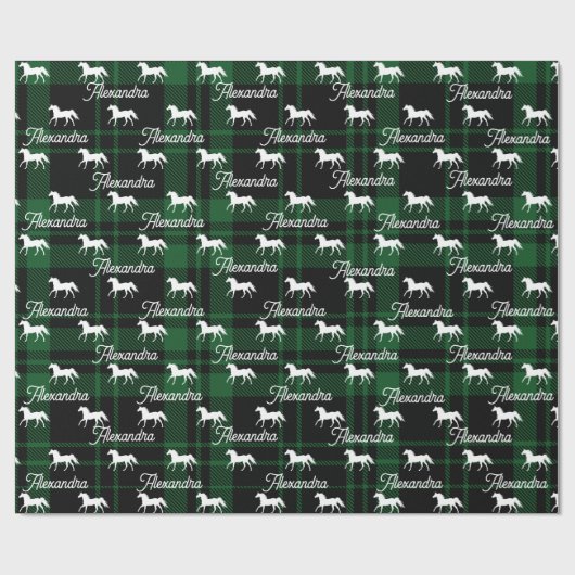 Weihnachtsgrün Reitpferd Personalisiert Geschenkpapier (Flach)