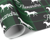 Weihnachtsgrün Reitpferd Personalisiert Geschenkpapier (Rolleneckpunkt)