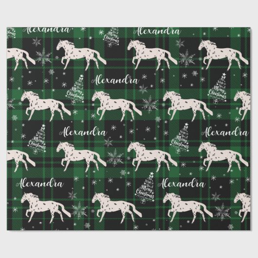 Weihnachtsgrün Reitpferd Personalisiert Geschenkpapier (Flach)