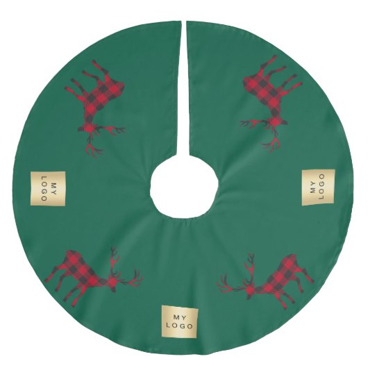 Weihnachtsgrün-Rentierrotes kariertes Firmenlogo Polyester Weihnachtsbaumdecke (Vorderseite)