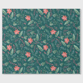 Weihnachtsgrün Rot Florals Dunkelgrün Geschenkpapier (Flach)